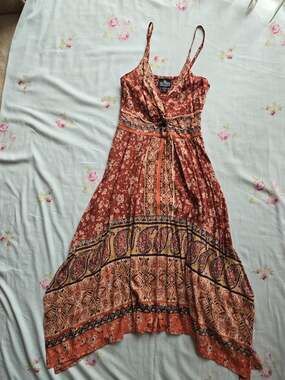 Angie Rust Floral Boho Midi Dress Size M